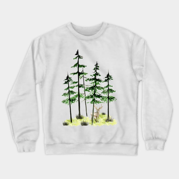 Watercolor forest Crewneck Sweatshirt by JuliaBadeeva